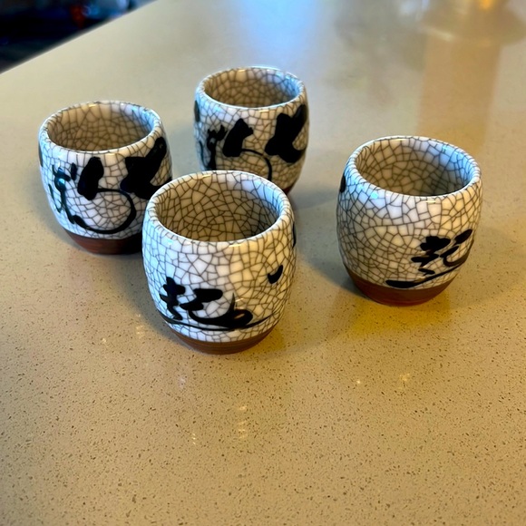 Set of four Asian crackle look sake cups shot glasses minimalist - Picture 1 of 5